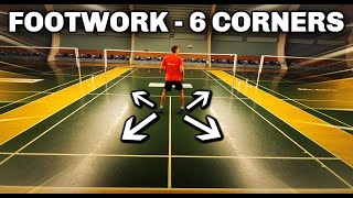 Basic FOOTWORK Badminton  6 Corners in 6 Minutes [upl. by Ivz]