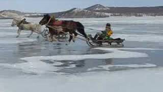 Horse sledge race on frozen lake in Mongolia [upl. by Nahgaem942]