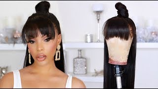 LETS MAKE A WIG  HALF UP HALF DOWN WIG WITH BANGS [upl. by Narual]