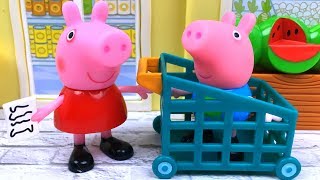 PEPPA PIG VA DE COMPRAS EN SUPERMERCADO CON PAPA PIG MAMA PIG Y GEORGE VIDEOS DE JUGUETES EN ESPANOL [upl. by Piefer]