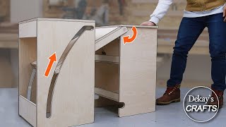 Unique furniture idea Expandable shelf amp table  woodworking kinetic mechanism [upl. by Brindle225]