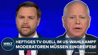 WAHLEN IN DEN USA Showdown bei TVDuell Walz und Vance liefern sich heftigen Schlagabtausch [upl. by Etnaihc871]