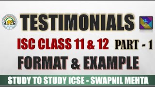 Testimonial Writing ISC class 11 amp 12  Directed Report Writing Format Testimonial from Principal [upl. by Aleihs176]