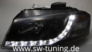 SWDRL Scheinwerfer für Audi A3 8P LED Tagfahrlicht black SWTuning [upl. by Idalina]