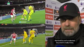 Jurgen Klopp Reaction to Gabriel Martinelli after nutmeg Jordan Henderson [upl. by Inek]