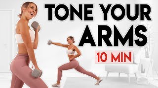 TONE YOUR ARMS with Weights burn fat amp sculpt  10 min Workout [upl. by Brockie2]