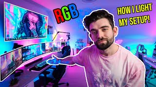 TRANSFORM your GAMING SETUP with RGB Lighting 🌈 How I light my Gaming Room [upl. by Wallach]