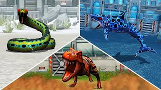 T Rex vs Titanoboa vs Megalodon  Who will win  Aquatic Tournament  Jurassic Park Builder [upl. by Tamar76]