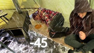 EXTREME Winter SNOW STORM 45C WINTER CAMPING WINTER STORM hits HOT tent FREEZING wind [upl. by Machute]