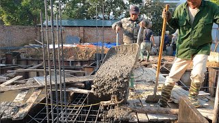 Pour 35 cubic meters of concrete for the pile foundation beam with two machines [upl. by Arihsat]