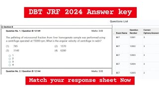 DBT JRF 2024 Answer key dbtjrf  Part B  dbt jrf Question paper 2024 dbt jrf cut off cutoff [upl. by Bringhurst]