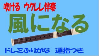 風になる 猫の恩返し アルトリコーダー ドレミ運指つき ウクレレ コード伴奏 [upl. by Yht917]