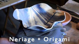 Neriage Pottery into Origami Bowl  Studio Pottery Making Process [upl. by Einyaj]