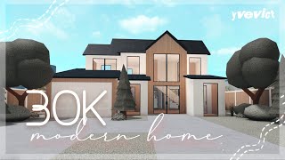 30K TWO STORY MODERN FARMHOUSE EXTERIOR NOADVANCED PLACING  BLOXBURG HOUSE BUILD [upl. by Aicatsal331]