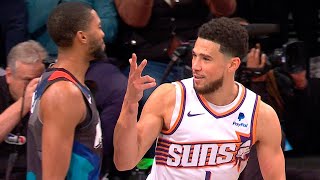 Devin Booker does Mikal Bridges 3point celebration in his face 🤣 [upl. by Ahsilaf]