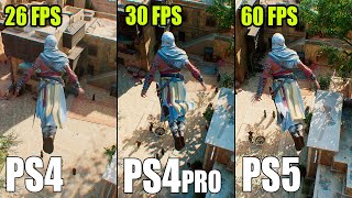 Assassins Creed Mirage PS4 vs PS4 Pro vs PS5 Comparison  Loading Times Graphics FPS Test [upl. by Fawnia]