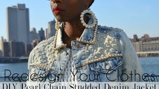 DIY Pearl Chain Studded Denim JacketRYC 19 [upl. by Spearing]