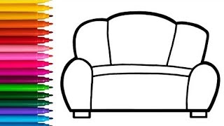 Cute Sofa Drawing Coloring amp Painting For Kids And Toddlers  Easy Drawing For kids [upl. by Flowers589]