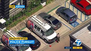 RAW VIDEO Chase ends after domestic violence suspect pulls into NoHo parking space  ABC7 [upl. by Aicilaana716]