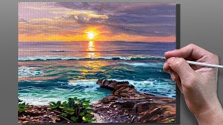 Acrylic Painting Sunset Coastline Seascape  Correa Art [upl. by Bluh696]