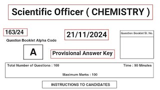 Kerala PSC Answer Key1632024Scientific Officer  CHEMISTRY  Police Forensic Science Laboratory [upl. by Argela]