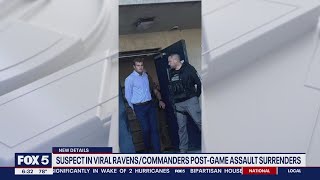 Ravens fan seen punching Commanders fans in viral video turns self in to police [upl. by Farlee]