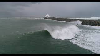 Surfing Nobbys Break wall Newcastle Harbour NSW Australia [upl. by Haliek]