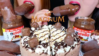 ASMR CHOCOLATE CAKE  MAGNUM ICE CREAM  NUTELLA 리얼사운드 먹방  KimampLiz ASMR [upl. by Eustace548]