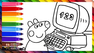 Dessiner Et Colorier Peppa Pig Devant Lordinateur 🐷🖥️⌨️🌈 Dessins Pour Les Enfants [upl. by Tychonn]