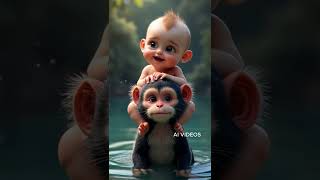 Adorable monkey and baby water adventures babyanimal cute junglemonkeys [upl. by Zakarias702]