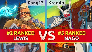 GGST ▰ Rang13 2 Ranked Goldlewis vs Krendo 5 Ranked Nagoriyuki High Level Gameplay [upl. by Colier]