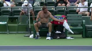 Tennys Sandgren shirtless in Indian Wells [upl. by Doownyl697]