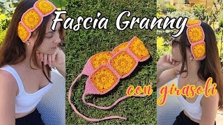 Fascia per capelli estiva con mattonella Granny Girasole  Tutorial uncinetto passo passo [upl. by Estus]