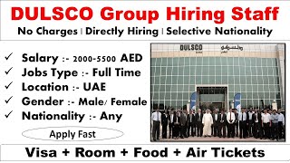 Dulsco Company Jobs In Dubai With Visa 2024 dubaijobs jobsindubaionvisitvisa [upl. by Eecyak]