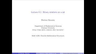 Discrete Mathematical Structures Lecture 41 Binary relations on a set [upl. by Heddy]