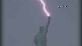 Statue of Liberty struck by lightning during thunderstorm [upl. by Josefa143]