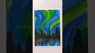 Northern Lights💚💙  Sky watercolor art easy shorts [upl. by Anerok]