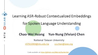 ICASSP 2020 Learning ASRRobust Contextualized Embeddings for Spoken Language Understanding [upl. by Kaye]