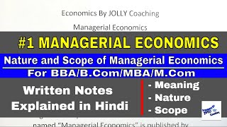 Managerial Economics Chapter 1  Introduction to Managerial Economics  Nature and Scope  In Hindi [upl. by Bekelja850]