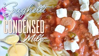 Sweet spaghetti with condensed milk Filipino Style ANG SARAP GRABE [upl. by Ettennod]