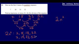 Quadratic Sequences Nth Term GCSE Maths  Edexcel Practice Tests Set 2  2H  Question 20 [upl. by Gwenora732]