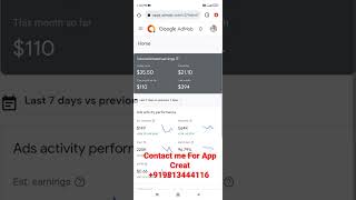 Today Admob Earning  Creat App And Earn Money Contact WhatsApp 9813444116 [upl. by Amliv824]