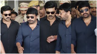 Megastar Chiranjeevi amp Ram Charan Visuals At Begumpet Airport After Received Padma Vibhushan Award [upl. by Sullivan]