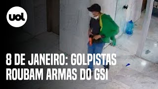 Ataques em 8 de janeiro vídeo mostra golpistas roubando armas em sala do GSI no Planalto [upl. by Maletta]