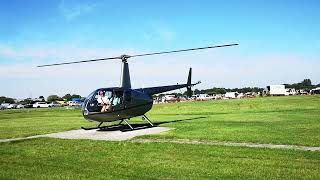 Robinson R44 helicopter takeoff after a difficult startup [upl. by Atnoid]