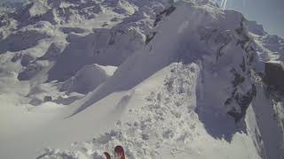 Skiing Mont Forts NW face direct couloir from North ridge [upl. by Nylkoorb837]