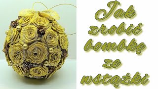 BOMBKA Z RÓŻ ZE WSTĄŻKI KANZASHI bombka bożenarodzenie diy tutorial new ball xmas [upl. by Ailahs955]