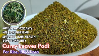 Curry Leaves Podi  Can Be Stored For Long Time  Idli amp Dosa Podi  Curry Leaves Masala [upl. by Colville]