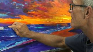 Palette knife painting artist Michael Pintar Sunset beach scene [upl. by Silecara614]