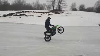 Kawasaki kx450f ice drift wheelie stoppie [upl. by Reseda319]